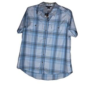 Eddie Bauer Women's L  Blue Plaid  Button-Down Shirt‎ Short Sleeve NWT